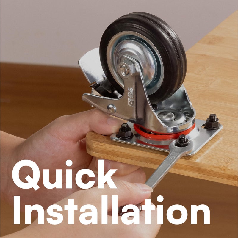 H&S Heavy Duty 75mm Caster Wheels for Trolley & Furniture â€“ 4 Casters with Brakes, Double Ball Bearing Swivel Heads, Black - Image 5